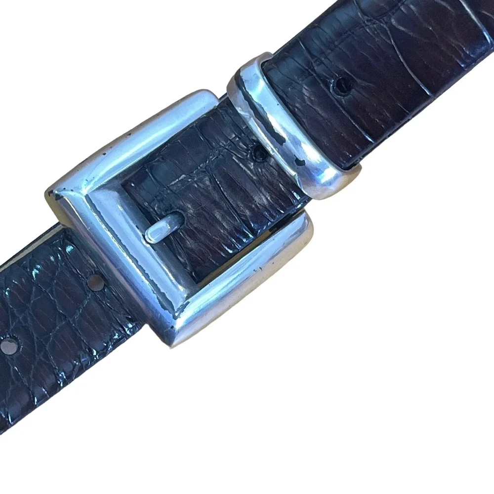 Fossil Belt Small Genuine Leather Embossed‎ Crocodile Alligator Brown